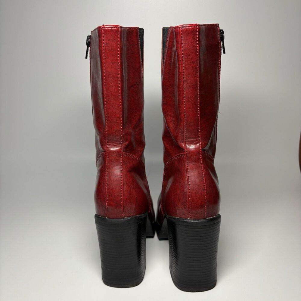 Vtg No Boundaries 00’s Y2K Red Boots 8.5 Square Toe Chunky Heel Retro Brat - Picture 9 of 9